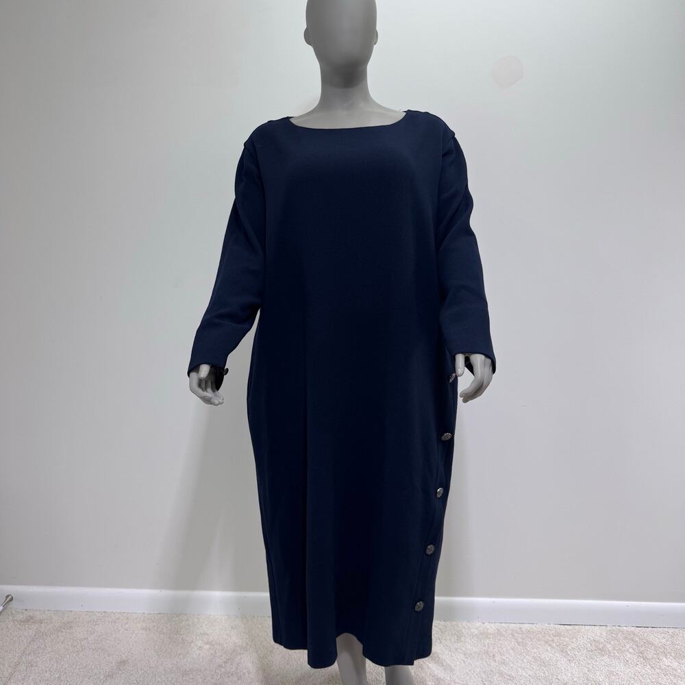 NWT Marina Rinaldi Virgin Wool Midi Dress Navy Blue US20 Capsule Wardrobe Luxury